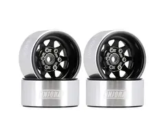 INJORA YQW-1004BK - INJORA 1.0" Negative Offset 3.78mm Deep Dish Stamped Steel Wheels for 1/18 1/24 RC Crawlers (4) Black