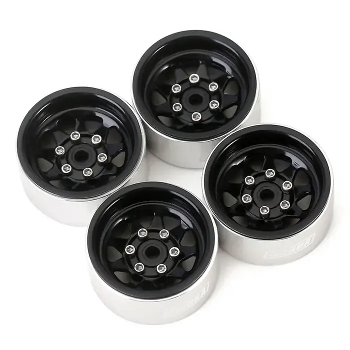 INJORA YQW-1004BK - INJORA 1.0" Negative Offset 3.78mm Deep Dish Stamped Steel Wheels for 1/18 1/24 RC Crawlers (4) Black