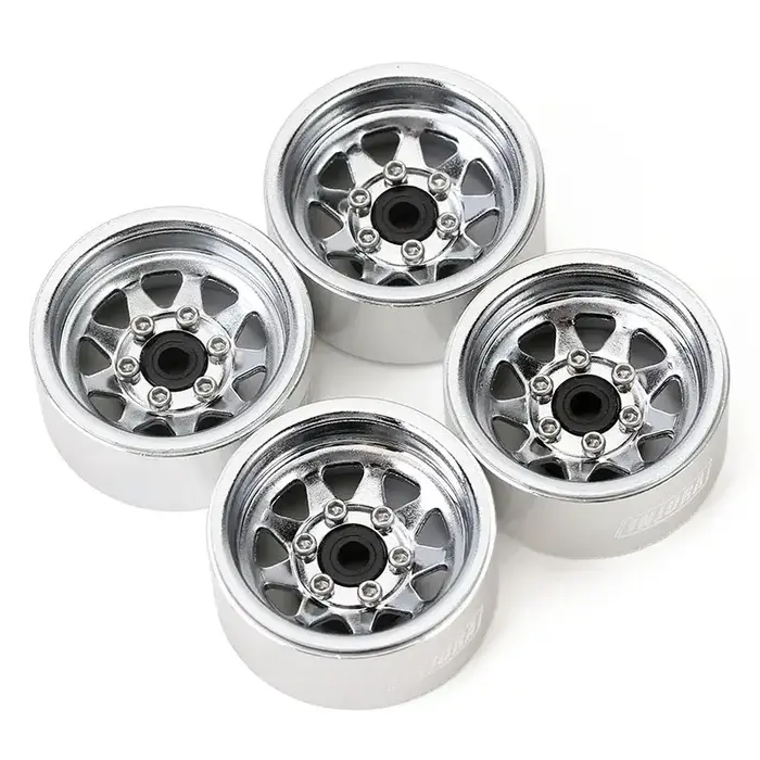 INJORA YQW-1004SR - INJORA 1.0" Negative Offset 3.78mm Deep Dish Stamped Steel Wheels for 1/18 1/24 RC Crawlers (4) Silver