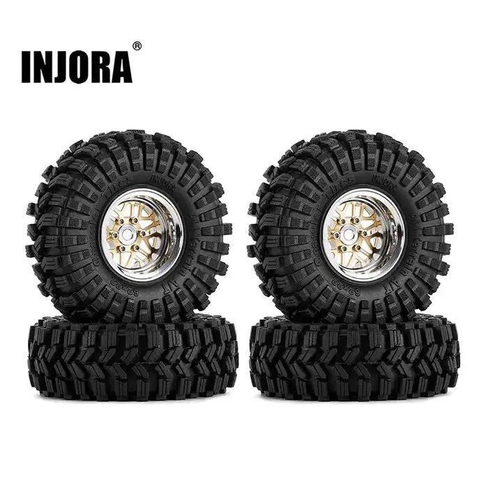 INJORA YQW-MW1014SR-1014 - INJORA 1.0" 62x22mm Offset -4.4mm Beadlock Wheels Tires Set for 1/18 1/24 RC Crawlers