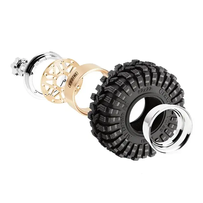INJORA YQW-MW1014SR-1014 - INJORA 1.0" 62x22mm Offset -4.4mm Beadlock Wheels Tires Set for 1/18 1/24 RC Crawlers