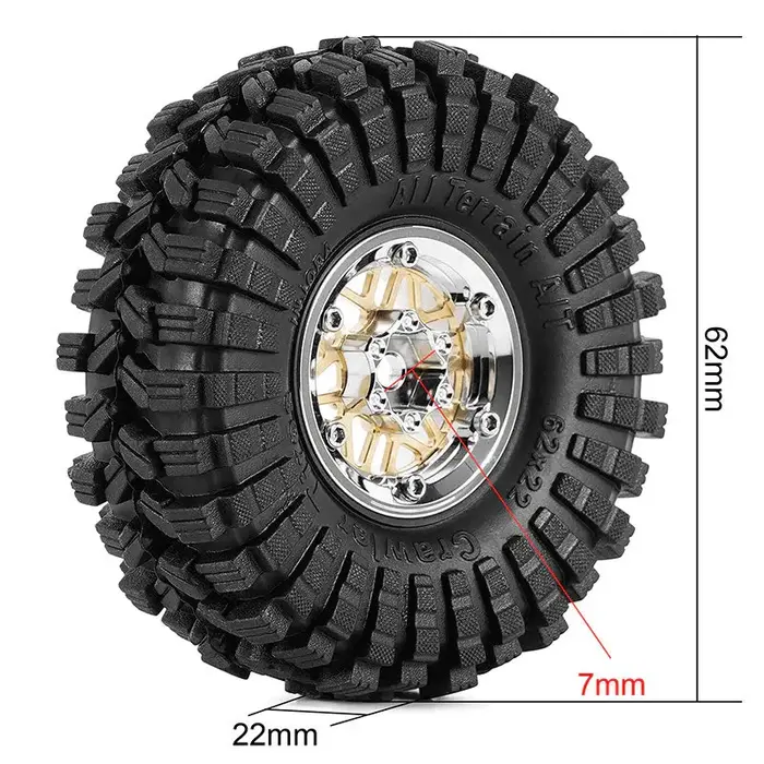 INJORA YQW-MW1014SR-1014 - INJORA 1.0" 62x22mm Offset -4.4mm Beadlock Wheels Tires Set for 1/18 1/24 RC Crawlers