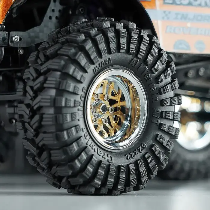 INJORA YQW-MW1014SR-1014 - INJORA 1.0" 62x22mm Offset -4.4mm Beadlock Wheels Tires Set for 1/18 1/24 RC Crawlers