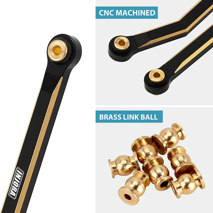 INJORA SCX24-126BR - INJORA 8PCS 37g Heavy Brass High Clearance Chassis 4 Links Set for SCX24 C10 JLU Bronco Base Camp 4Runner, Black