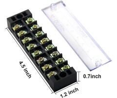 MILAPEAK - 8 Positions Dual Row 600V 25A Screw Terminal Strip Blocks with Cover + 400V 25A 8 Positions Pre-Insulated Terminals Barrier Strip