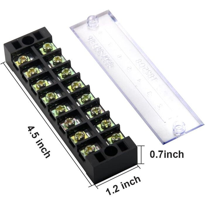 MILAPEAK - 8 Positions Dual Row 600V 25A Screw Terminal Strip Blocks with Cover + 400V 25A 8 Positions Pre-Insulated Terminals Barrier Strip