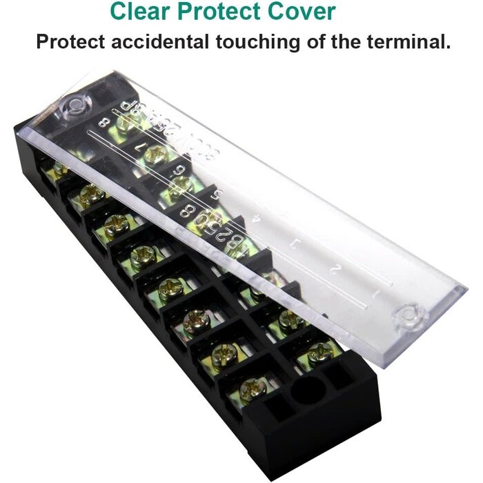 MILAPEAK - 8 Positions Dual Row 600V 25A Screw Terminal Strip Blocks with Cover + 400V 25A 8 Positions Pre-Insulated Terminals Barrier Strip