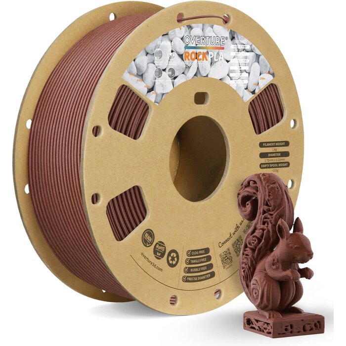 OVPLA-WLNT - OVERTURE Rock PLA Filament 1.75mm, Wood PLA 3D Printer Filament 1kg Spool (2.2lbs), Dimensional Accuracy +/- 0.02 mm, Fit Most FDM Printer (Walnut Wood)