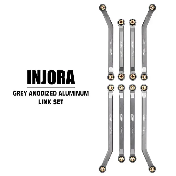 INJORA SCX24-71GL - INJORA 8PCS Aluminum High Clearance 4 Links Set for SCX24 C10 JLU Bronco Base Camp 4Runner, Gray