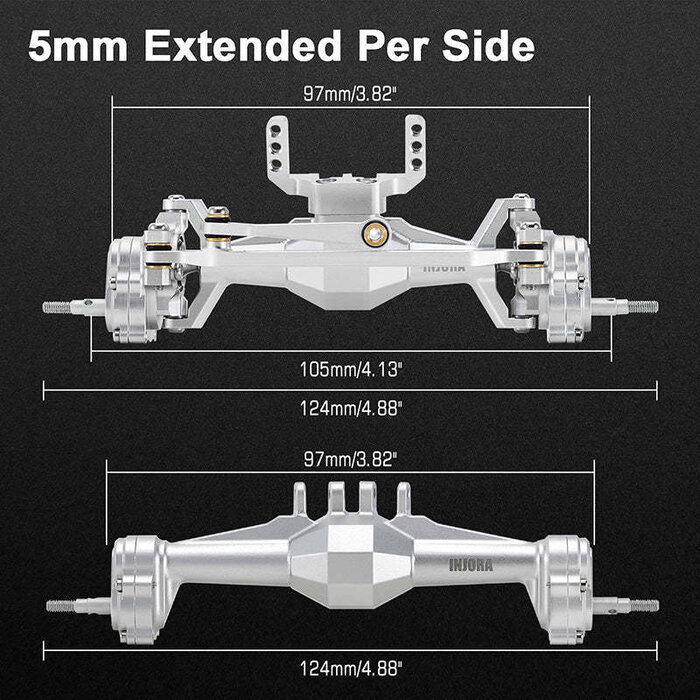 INJORA 4M-104SRFR - INJORA Front & Rear +5mm Diamond Portal Axles with Lay Down Servo Mount & Links for 1/18 TRX4M Upgrade, Silver