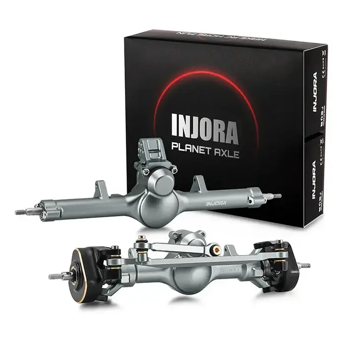 INJORA SCX24-190GLFR - INJORA Front & Rear +4mm Planet Axles with Double Joint Shafts & Brass Steering Knuckles for 1/24 Axial SCX24 Upgrade, Titanium