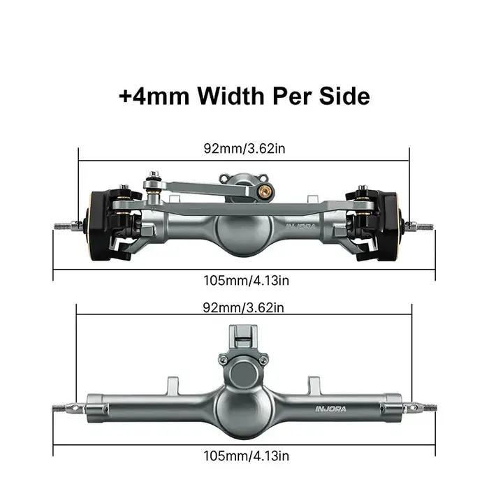 INJORA SCX24-190GLFR - INJORA Front & Rear +4mm Planet Axles with Double Joint Shafts & Brass Steering Knuckles for 1/24 Axial SCX24 Upgrade, Titanium