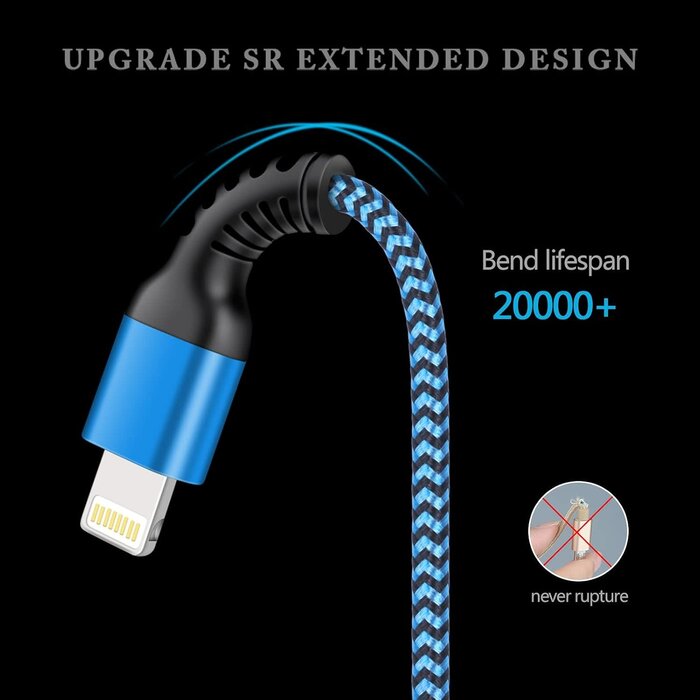 LIGHTNING-6FT - Haoano iPhone Charger, Long Braided Lightning Cables, Fast Charging Power Adapter Cargador Cords for iPhone 14/13/12 Pro Max/12Pro/11 Pro Max/SE/XS/XR/8/7/6S Plus, iPad mini Air Pod Color Wire
