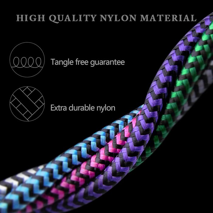 LIGHTNING-6FT - Haoano iPhone Charger, Long Braided Lightning Cables, Fast Charging Power Adapter Cargador Cords for iPhone 14/13/12 Pro Max/12Pro/11 Pro Max/SE/XS/XR/8/7/6S Plus, iPad mini Air Pod Color Wire