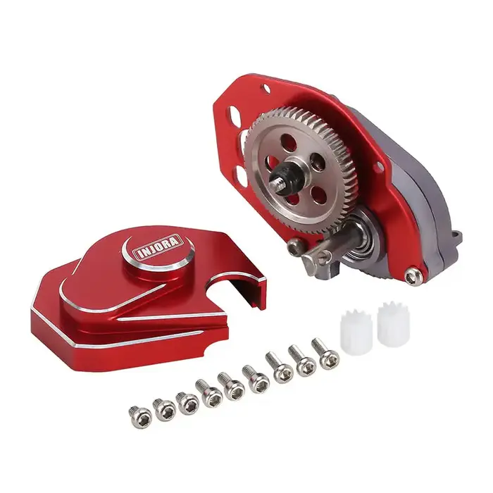 INJORA SCX24-130RD - INJORA CNC Aluminum Complete Transmission Gearbox for Axial SCX24 AX24, Red