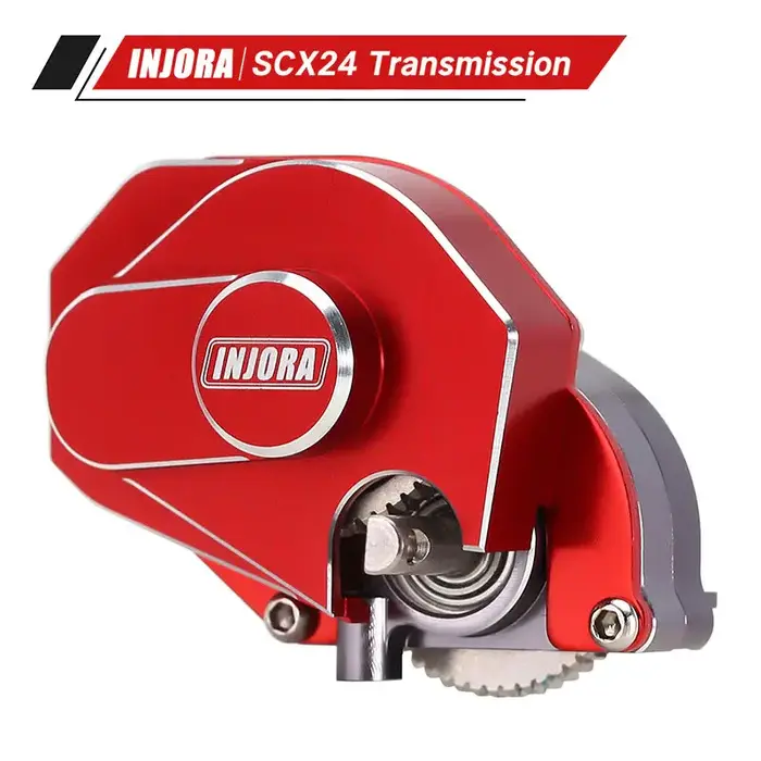 INJORA SCX24-130RD - INJORA CNC Aluminum Complete Transmission Gearbox for Axial SCX24 AX24, Red