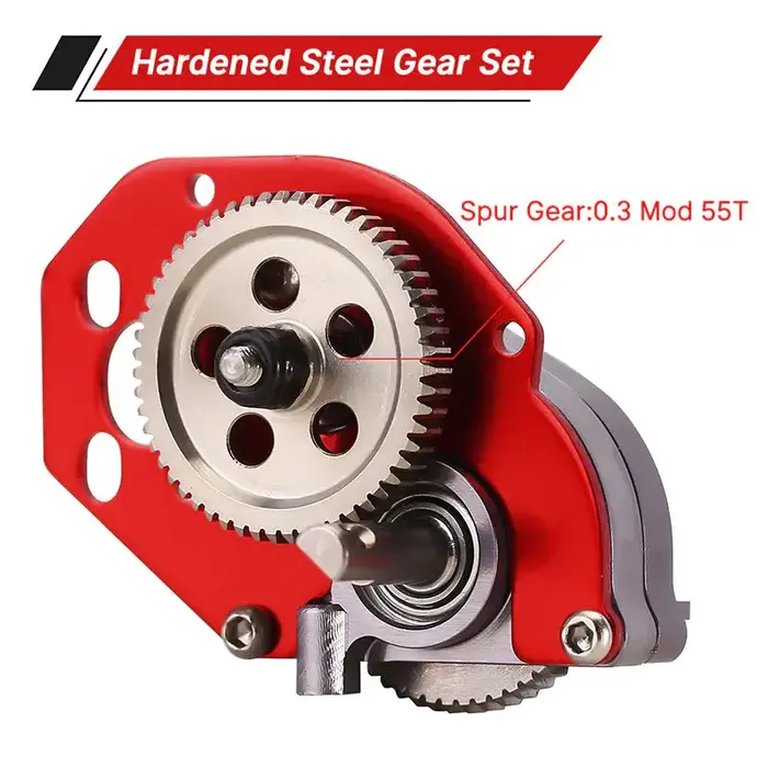 INJORA SCX24-130RD - INJORA CNC Aluminum Complete Transmission Gearbox for Axial SCX24 AX24, Red