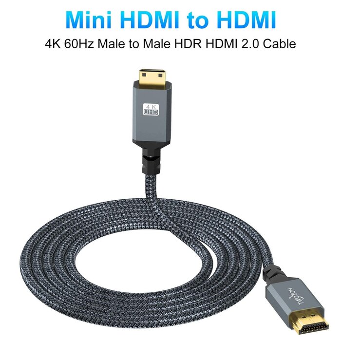 Twozoh MINI-HDMI2HDMI - Twozoh Mini HDMI to HDMI Cable 6.6FT 2 Pack, Nylon Braided HDMI to Mini HDMI Support 3D/4K@60Hz 18Gbps/2160P/1080P for Nikon/Canon DSLR, Camcorder, Laptop, Tablet and Graphics/Video Card