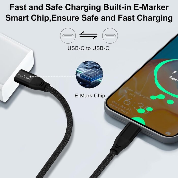 Twozoh USB C to USB C Cable 100W 3.3FT, UseBean USB 3.2 Gen 2X2 20Gbps Data Transfer Type-C Cable PD 100W Fast Charging, 4K Video Monitor Cord, for Thunderbolt 3/4 MacBook Pro, iPad Pro, Galaxy S21/S20