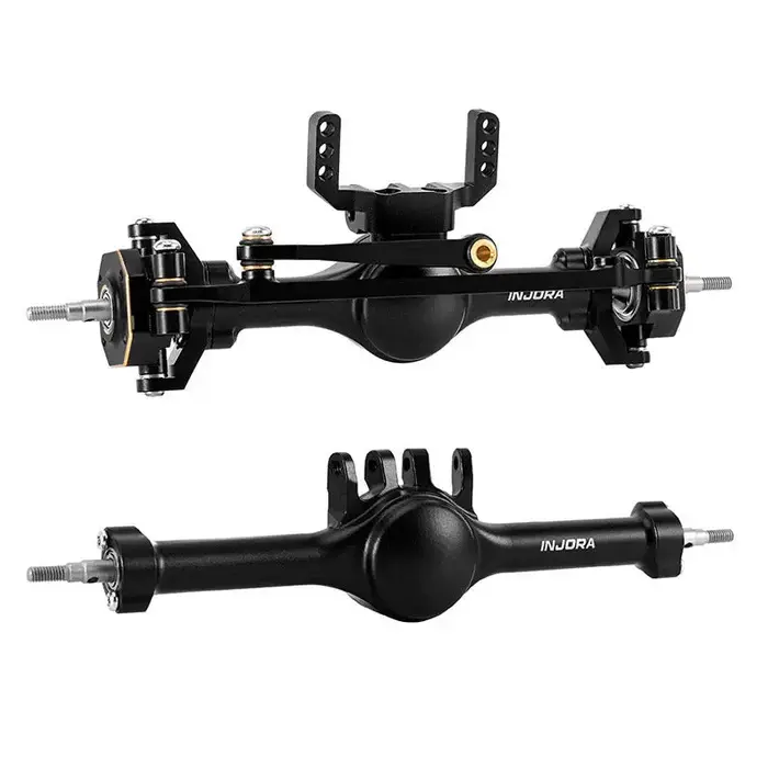 INJORA 4M-120BKFR - INJORA Front and Rear +4mm Planet Axles with Brass Steering Knuckles for 1/18 TRX4M, Black