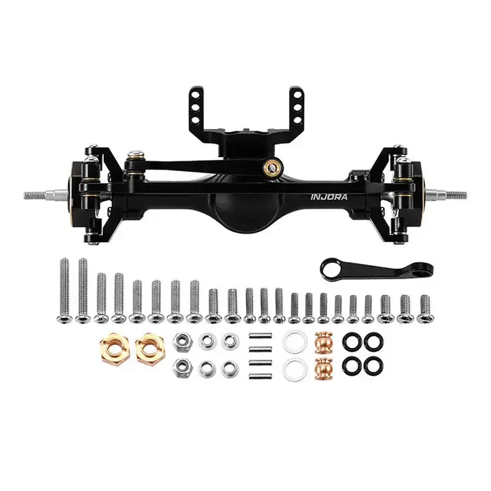 INJORA 4M-120BKFR - INJORA Front and Rear +4mm Planet Axles with Brass Steering Knuckles for 1/18 TRX4M, Black