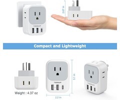 TYPE-I - TESSAN Type I US to Australia, China, New Zealand, Argentina, Fiji, AU, Travel Plug Adapter with 4 Outlets 3 USB Charging Ports (1 USB C) (Type I) - [Grounded & Universal]