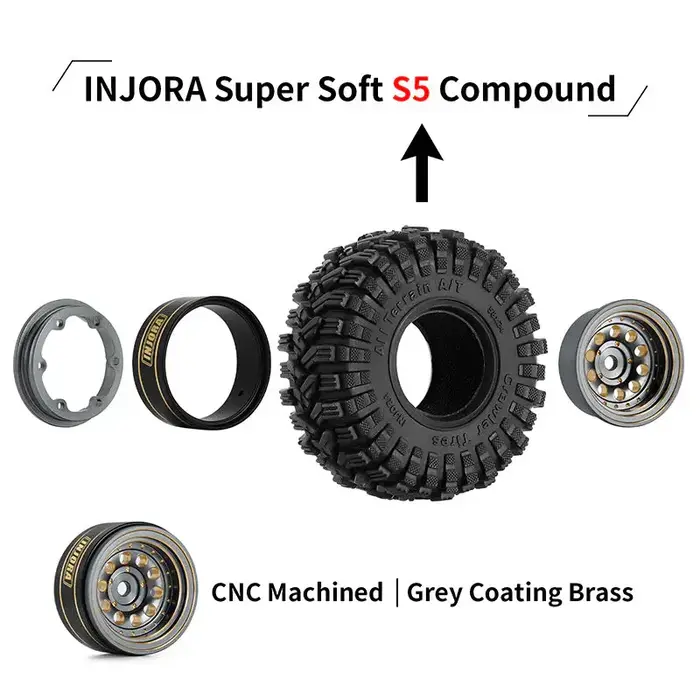 INJORA YQW-1008GL-1017 - INJORA 1.0" 58x24mm -2.65mm Offset Brass Wheel Set for Micro Crawlers, Gray