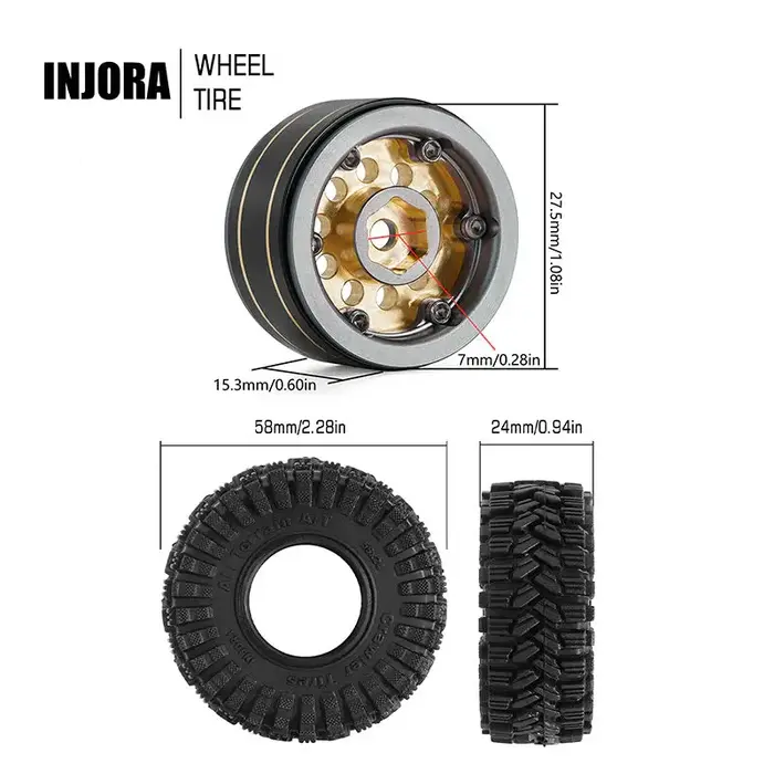 INJORA YQW-1008GL-1017 - INJORA 1.0" 58x24mm -2.65mm Offset Brass Wheel Set for Micro Crawlers, Gray