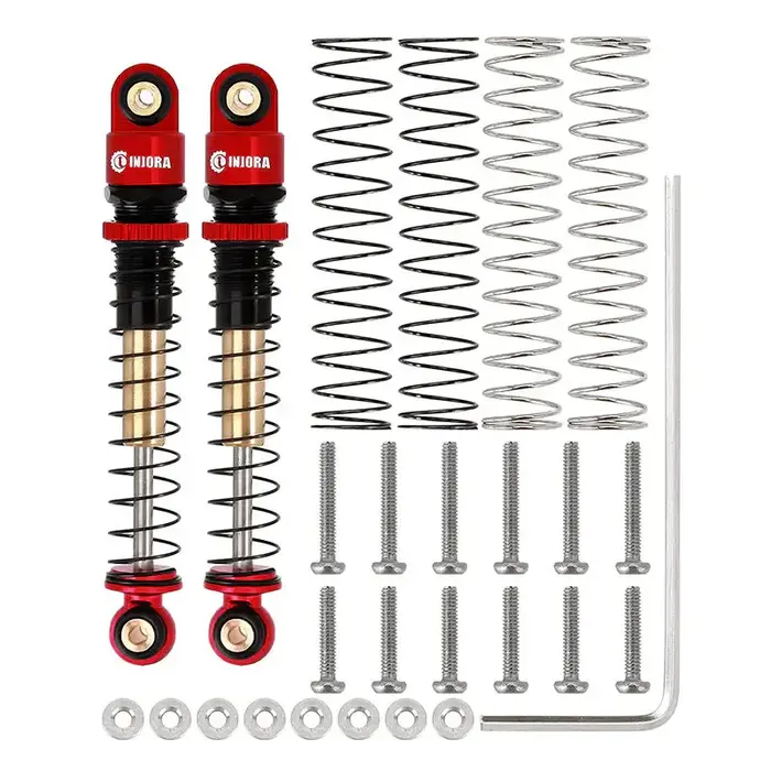 INJORA SCX24-27RB-2 - INJORA 43mm Aluminum Threaded Double Barrel Shocks Dampers for Axial SCX24, Red