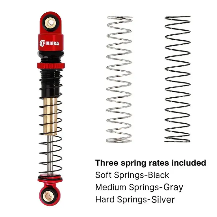 INJORA SCX24-27RB-2 - INJORA 43mm Aluminum Threaded Double Barrel Shocks Dampers for Axial SCX24, Red
