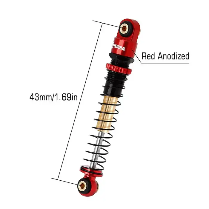 INJORA SCX24-27RB-2 - INJORA 43mm Aluminum Threaded Double Barrel Shocks Dampers for Axial SCX24, Red