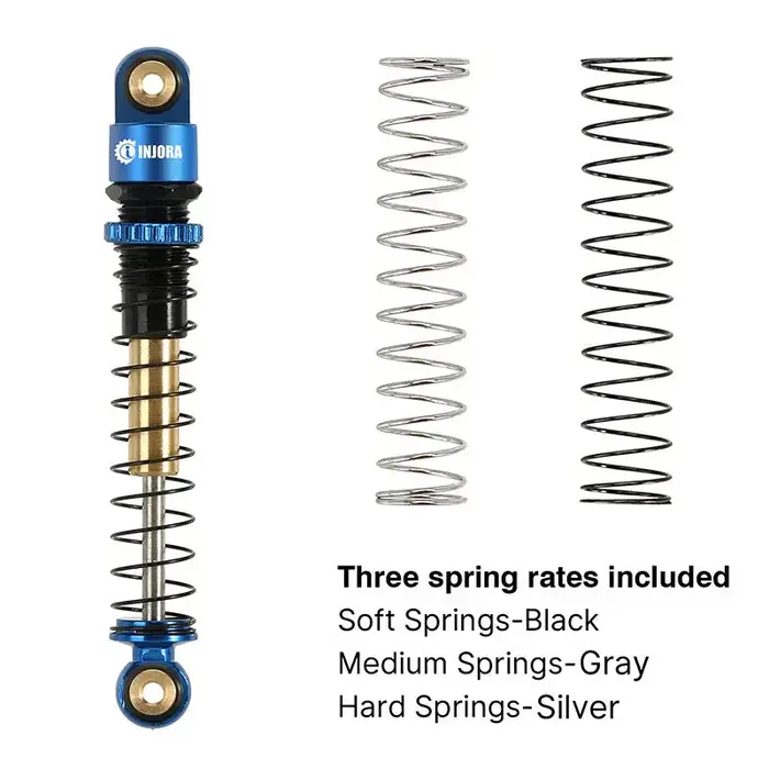INJORA SCX24-27BL-2 - INJORA 43mm Aluminum Threaded Double Barrel Shocks Dampers for Axial SCX24, Blue