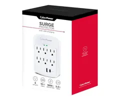 CYBP600WU - CyberPower® 6-AC Outlet and 2-USB Port 1,800-Joules Home Office Series Surge Protector Wall Tap, P6WUC15