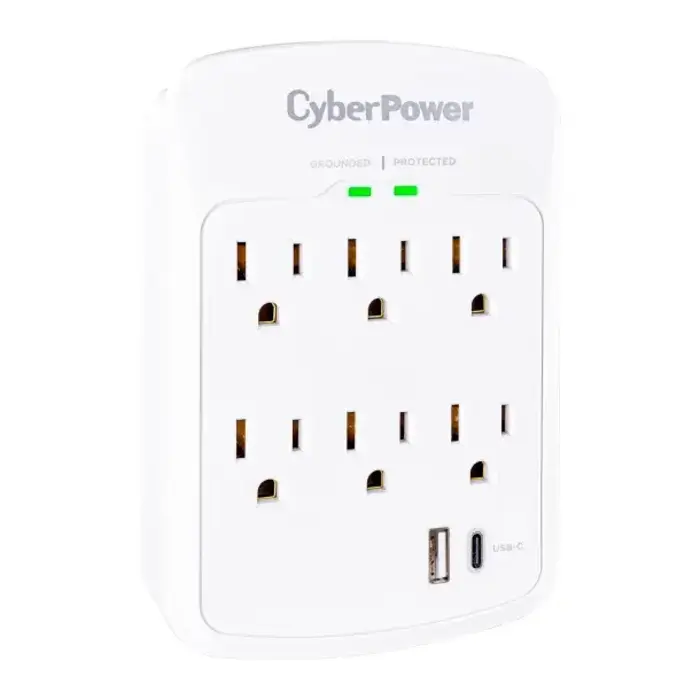CYBP600WU - CyberPower® 6-AC Outlet and 2-USB Port 1,800-Joules Home Office Series Surge Protector Wall Tap, P6WUC15