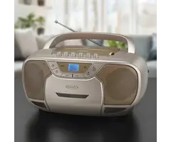 CD-590-C - JENSEN® CD-590 1-Watt Portable Stereo CD and Cassette Player/Recorder with AM/FM Radio and Bluetooth® (Champagne Gold)