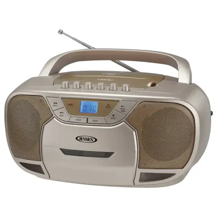 CD-590-C - JENSEN® CD-590 1-Watt Portable Stereo CD and Cassette Player/Recorder with AM/FM Radio and Bluetooth® (Champagne Gold)