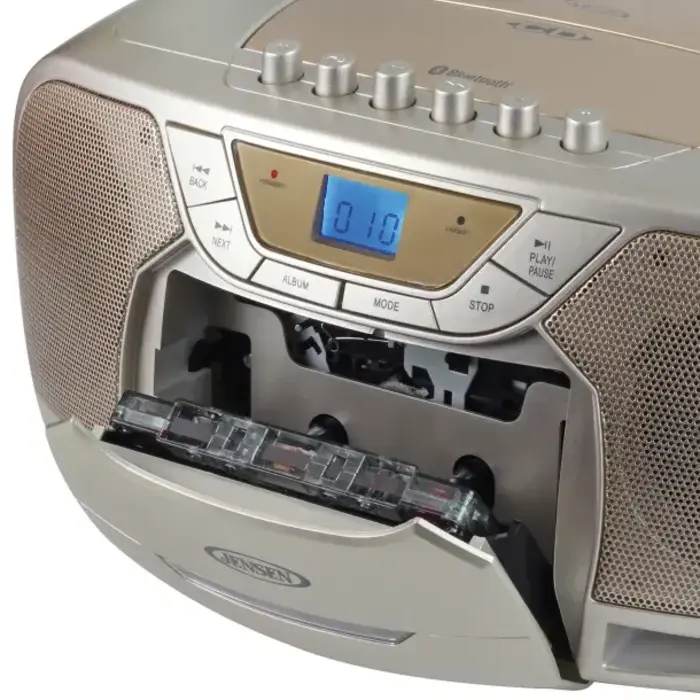 CD-590-C - JENSEN® CD-590 1-Watt Portable Stereo CD and Cassette Player/Recorder with AM/FM Radio and Bluetooth® (Champagne Gold)