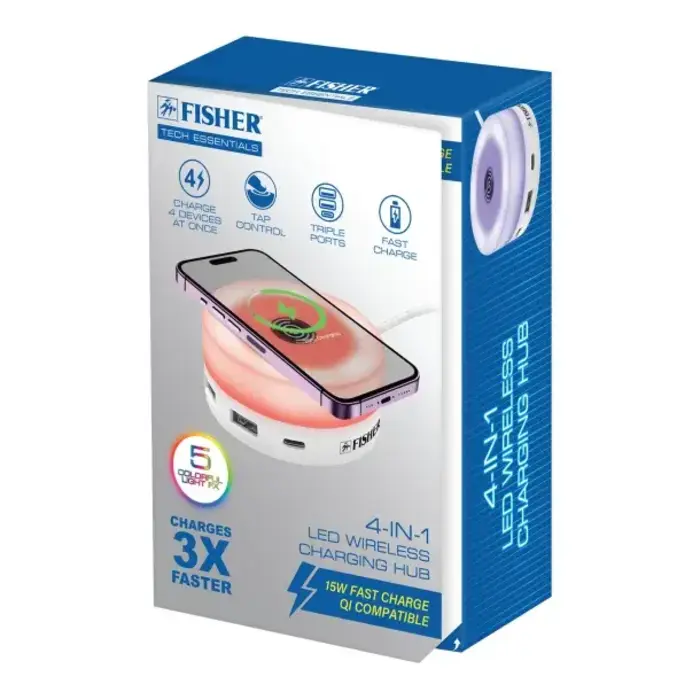 FWIC297W - FISHER® Tech Essentials 15-Watt 4-in-1 Wireless Charging Hub (White)