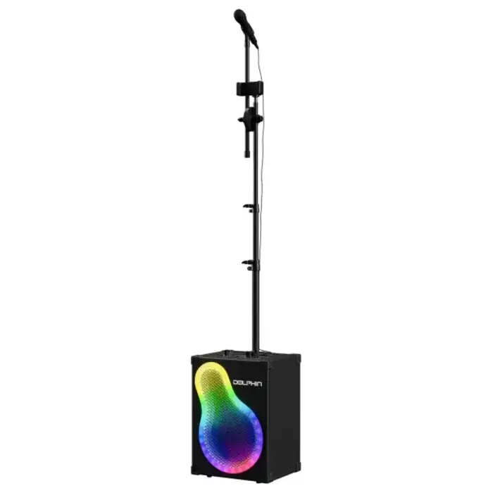 KP-500 - Dolphin® Audio 20-Watt-RMS KaraokeBox 500 VocalPro Portable Bluetooth® Karaoke and PA Speaker Kit with Lights, Wired Mic, and Mic Stand