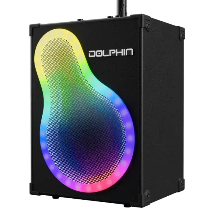 KP-500 - Dolphin® Audio 20-Watt-RMS KaraokeBox 500 VocalPro Portable Bluetooth® Karaoke and PA Speaker Kit with Lights, Wired Mic, and Mic Stand