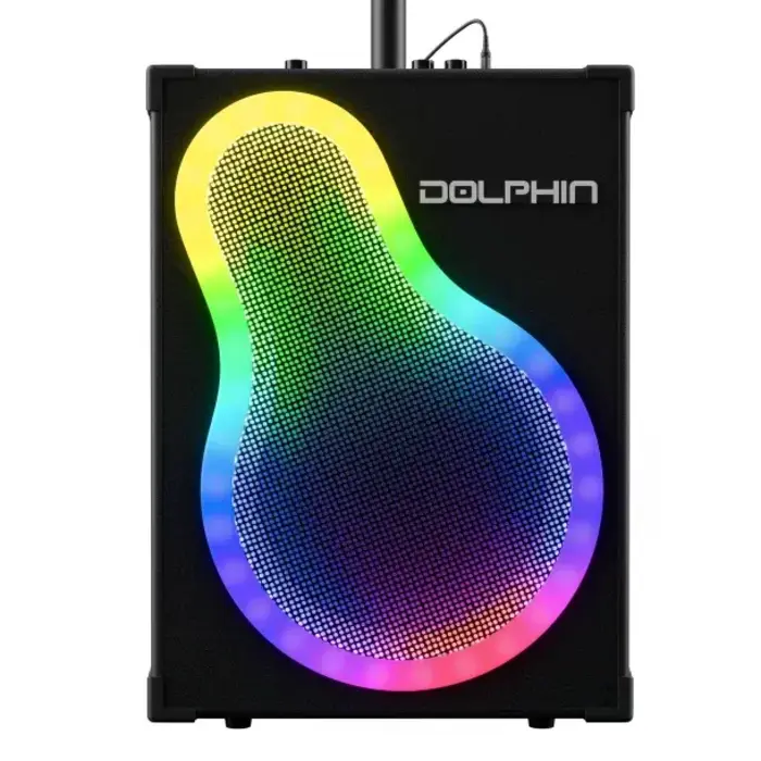 KP-500 - Dolphin® Audio 20-Watt-RMS KaraokeBox 500 VocalPro Portable Bluetooth® Karaoke and PA Speaker Kit with Lights, Wired Mic, and Mic Stand