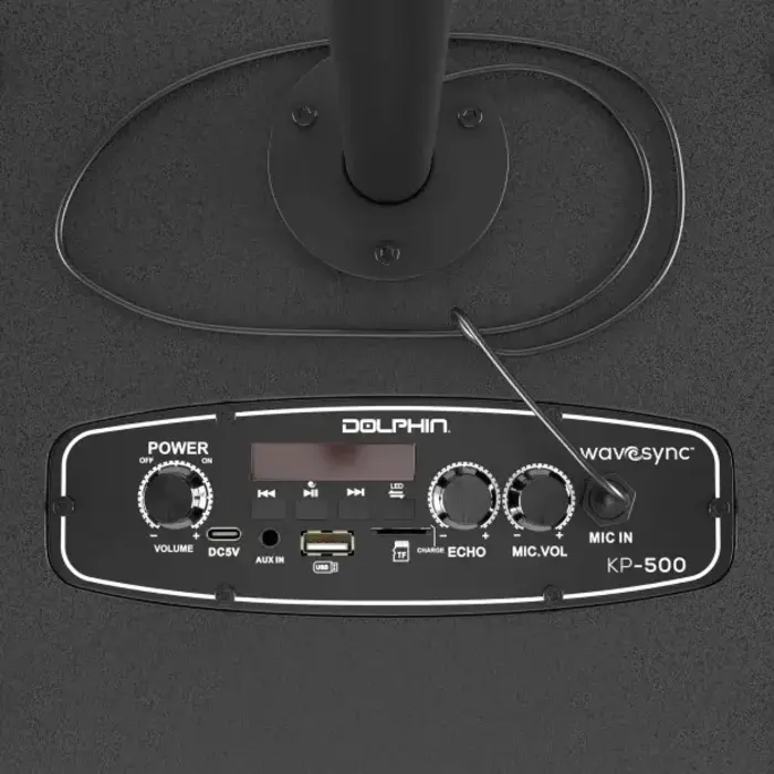 KP-500 - Dolphin® Audio 20-Watt-RMS KaraokeBox 500 VocalPro Portable Bluetooth® Karaoke and PA Speaker Kit with Lights, Wired Mic, and Mic Stand