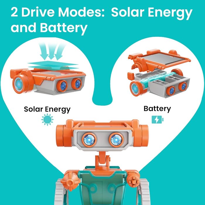 SOLAR-BOT - Sillbird Solar Robot Building Kit STEM Gift for Boys Aged 8-14, 15-in-1 DIY Science Educational Robotic Set, Solar or Battery Powered Toy for Kids Birthday with 212 Pieces