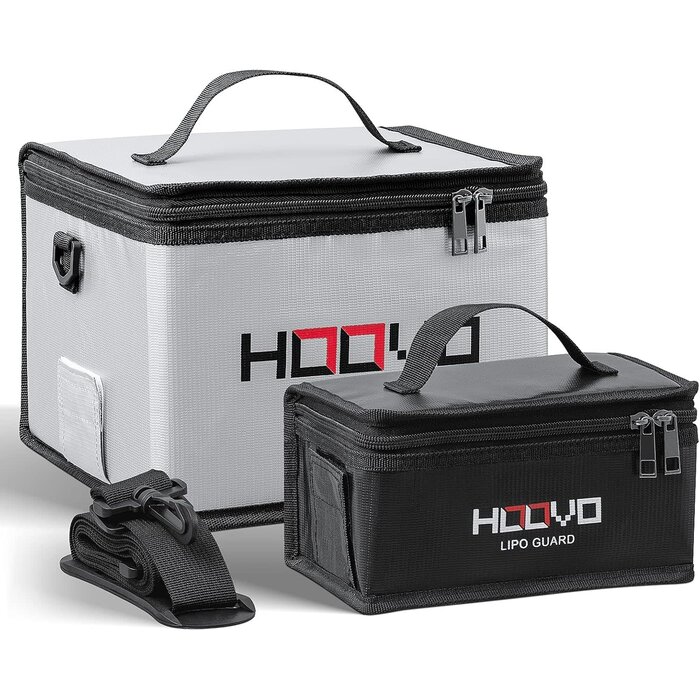 HOOVO-2PK - HOOVO 2 Pack Fireproof Explosionproof Lipo Battery Safe Bag, LiPo Guard Safe Bag for Lipo Battery Storage and Charging with Double Zipper