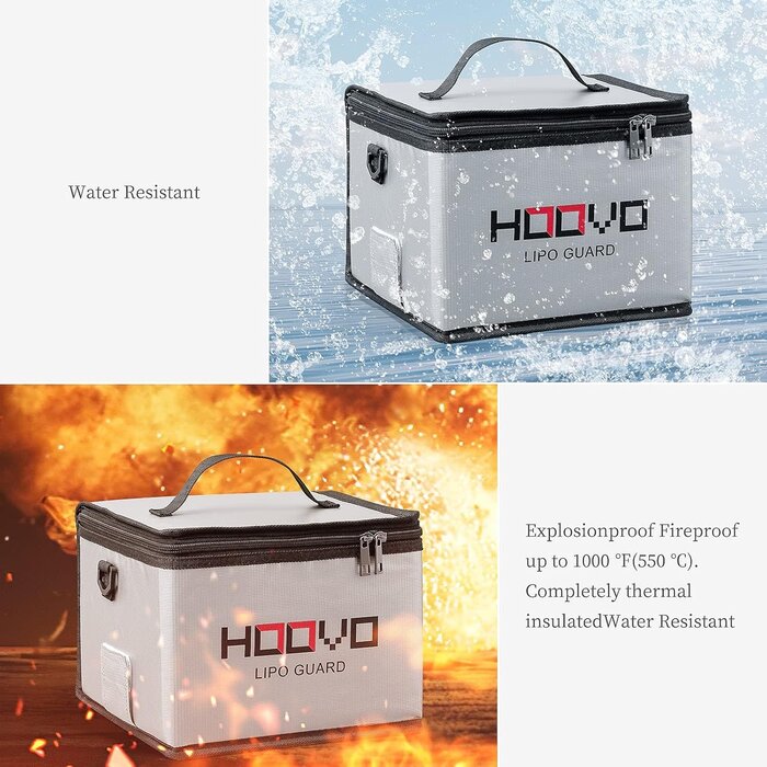 HOOVO-2PK - HOOVO 2 Pack Fireproof Explosionproof Lipo Battery Safe Bag, LiPo Guard Safe Bag for Lipo Battery Storage and Charging with Double Zipper
