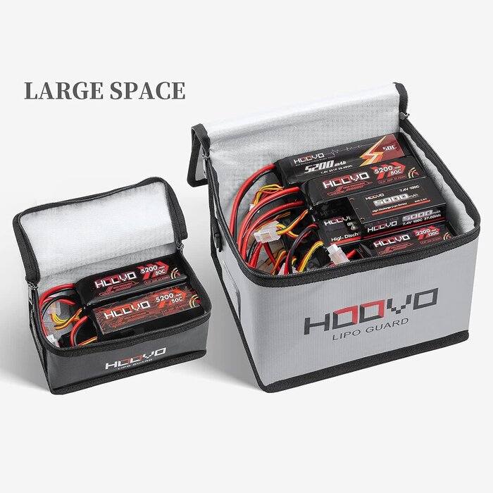 HOOVO-2PK - HOOVO 2 Pack Fireproof Explosionproof Lipo Battery Safe Bag, LiPo Guard Safe Bag for Lipo Battery Storage and Charging with Double Zipper