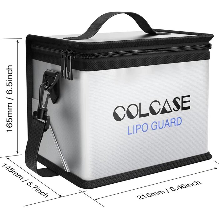 COLCASE-LIPO-BAG - COLCASE Fireproof Explosionproof Lipo Safe Bag for Lipo Battery Storage and Charging, Large Space Highly Sturdy Double Zipper Lipo Battery Guard (8.46x5.7x6.5 in)