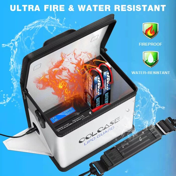 COLCASE-LIPO-BAG - COLCASE Fireproof Explosionproof Lipo Safe Bag for Lipo Battery Storage and Charging, Large Space Highly Sturdy Double Zipper Lipo Battery Guard (8.46x5.7x6.5 in)