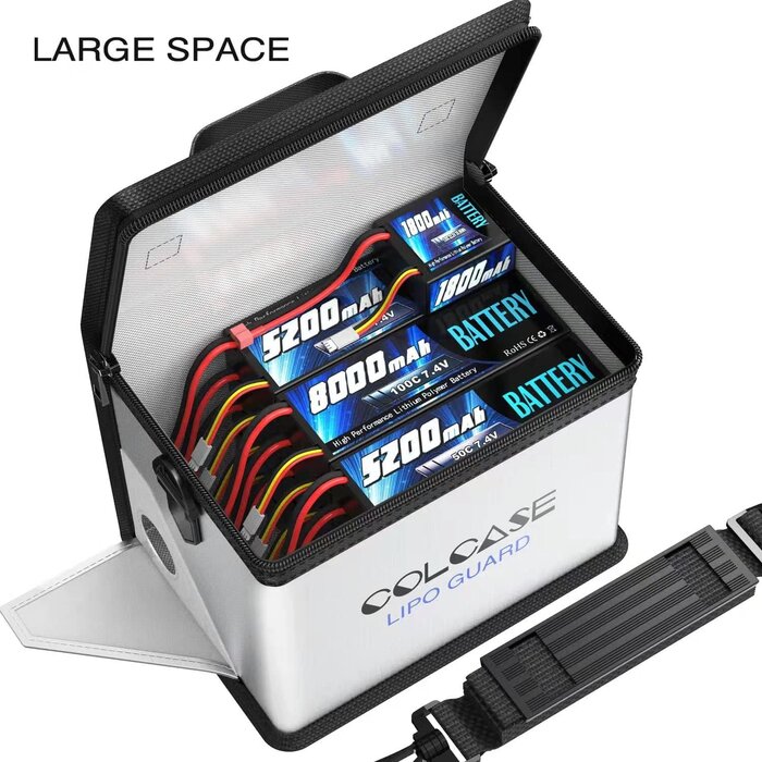 COLCASE-LIPO-BAG - COLCASE Fireproof Explosionproof Lipo Safe Bag for Lipo Battery Storage and Charging, Large Space Highly Sturdy Double Zipper Lipo Battery Guard (8.46x5.7x6.5 in)