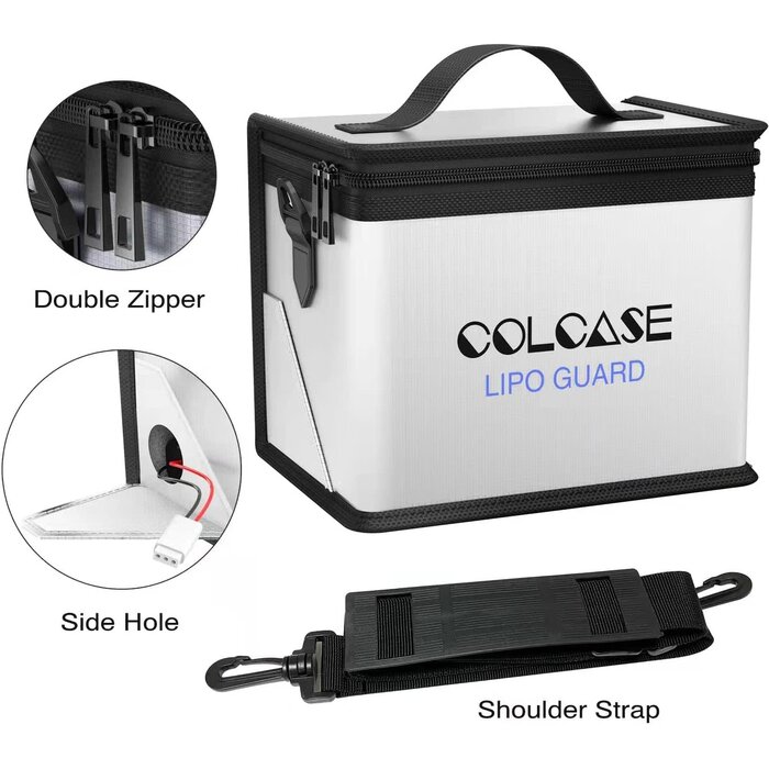 COLCASE-LIPO-BAG - COLCASE Fireproof Explosionproof Lipo Safe Bag for Lipo Battery Storage and Charging, Large Space Highly Sturdy Double Zipper Lipo Battery Guard (8.46x5.7x6.5 in)